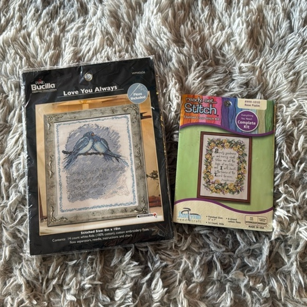 Counted Cross Stitch Kit Set of Two Unopened New in Packaging Birds Flowers